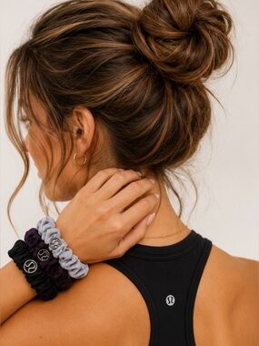 Lululemon Uplifting Scrunchie Trio NWT | Black Purple Grey Logo Hair Ties